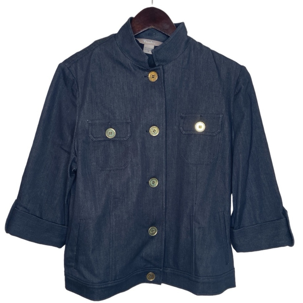 TANJAY Button Front 3/4 Sleeve Denim Jacket - Picture 2 of 13